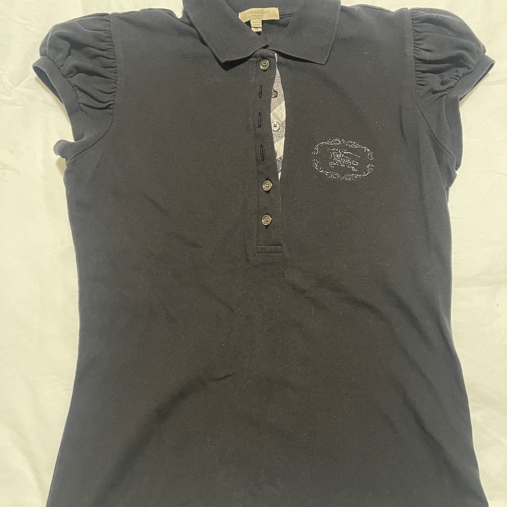 Burberry Black Fitted Puff Sleeve Polo Shirt